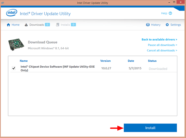 Install drivers - Intel Driver Update Utility