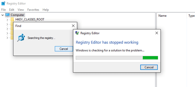 Registry Editor has Stopped Working