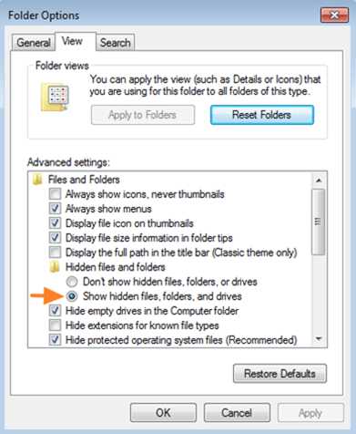 enable hidden files folders
