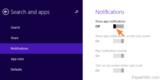 windows 8 disable notifications