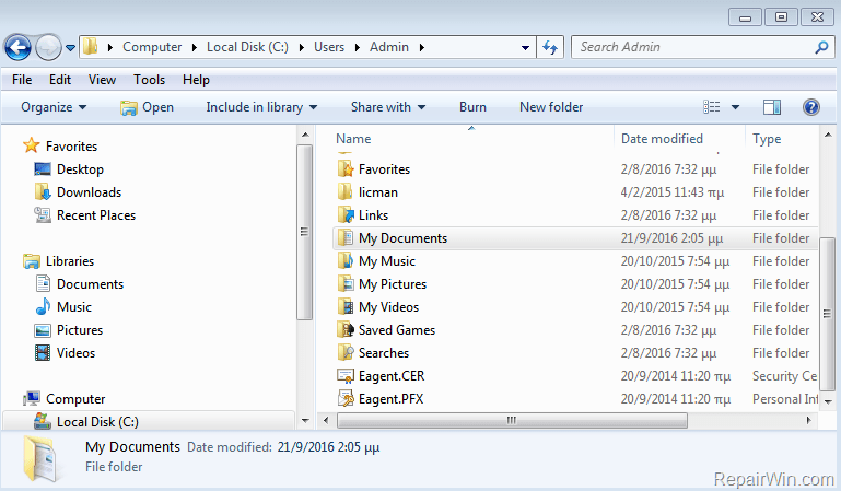User Folder In Vista