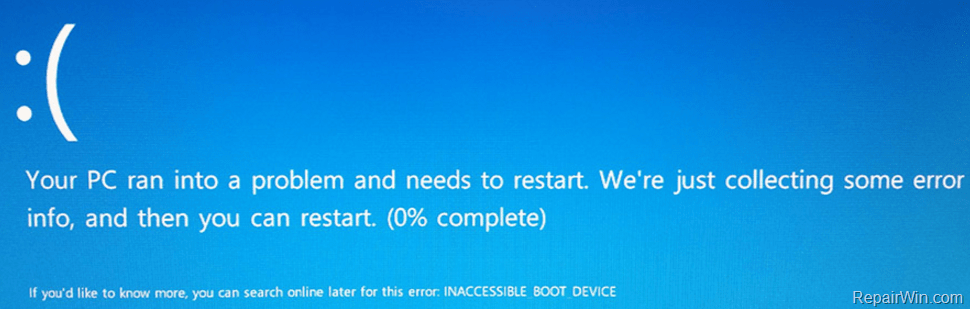 windows 10 inaccessible boot device after clone