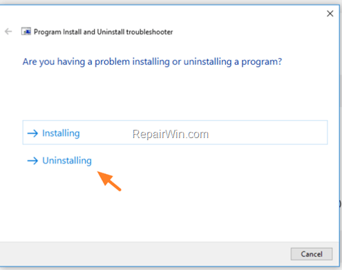 cannot uninstall program
