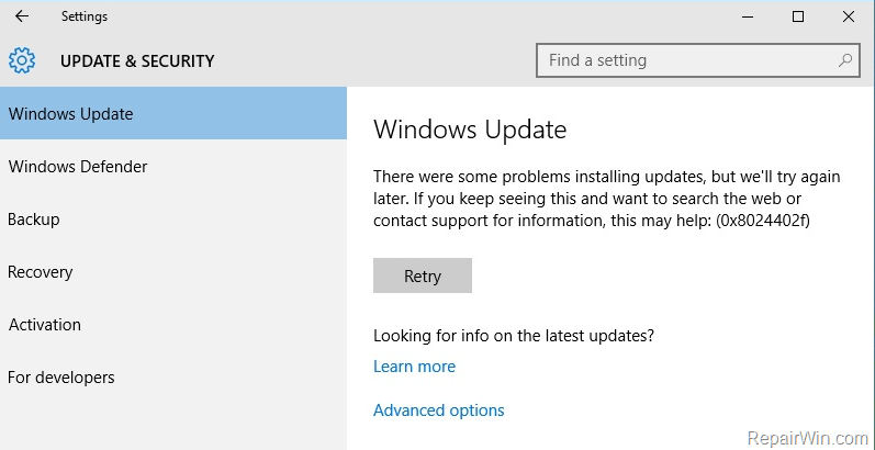 Windows Update 0x8024402f