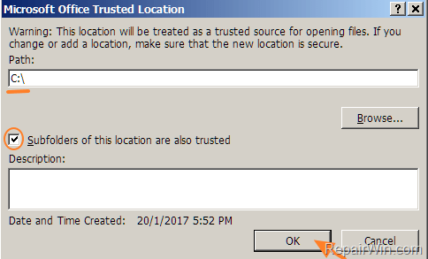 trusted locations Office
