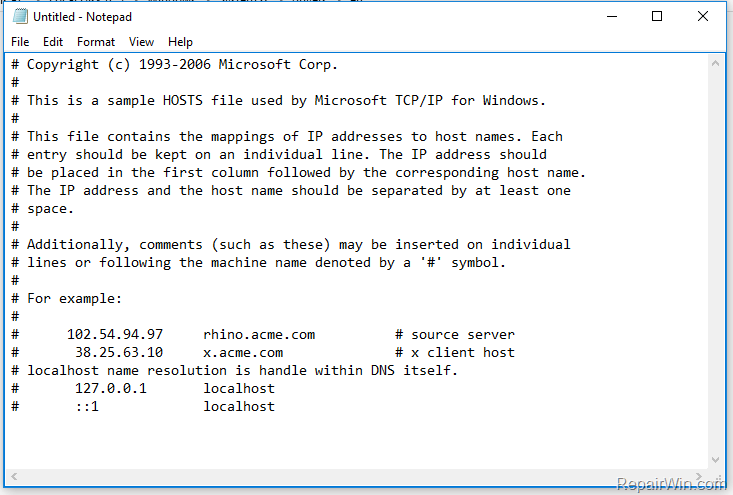 reset hosts file windows 