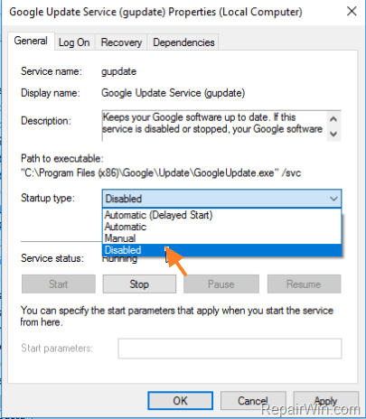disable google update service