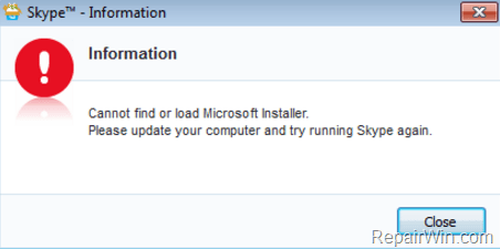 Cannot Find or Load Microsoft Installer - Skype