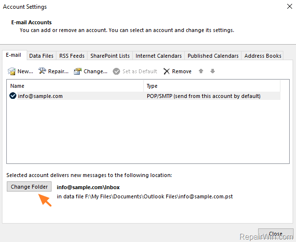 set default inbox folder
