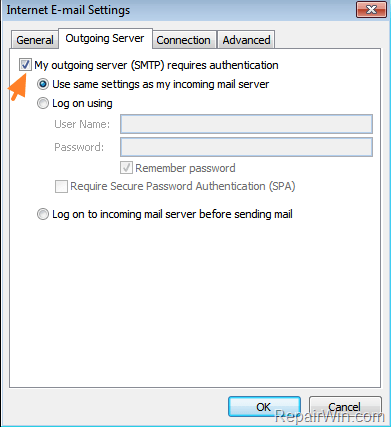 outlook outgoing server settings