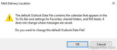 change outlook data file
