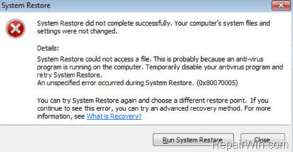 System Restore 0x80070002