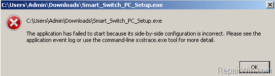 Side by side configuration is incorrect Samsung Smart Switch