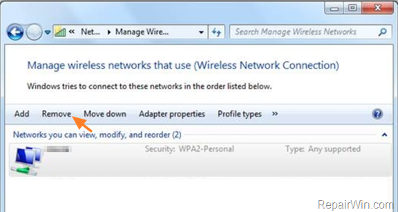 forget wireless network windows 7