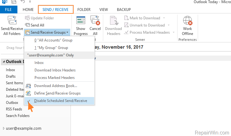 Outlook Automatic Send Receive not Working
