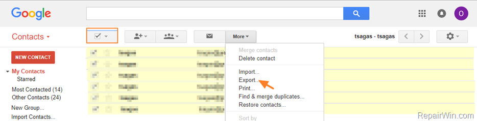 export google contacts csv vcard