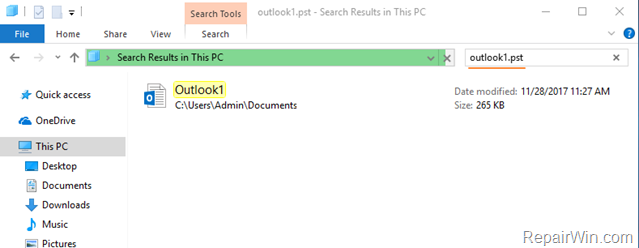 outlook.pst path not valid