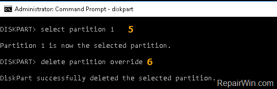 delete partition diskpart