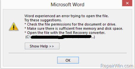 File Cannot be Previewed in Outlook - Word experienced an error trying to open the file