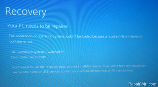 Your PC needs to be repaired. Error code : 0x0000001