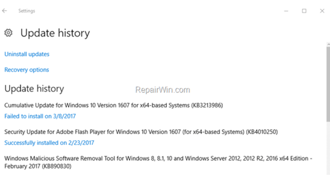 Windows 10 KB4074588 Update Fails