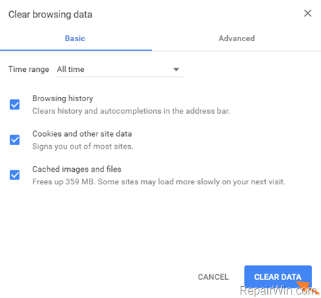 clear chrome history, cookies, etc.