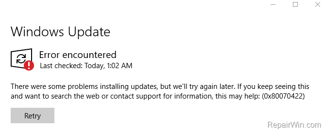 fix Windows Update Error 0x80070422 in Windows 10.