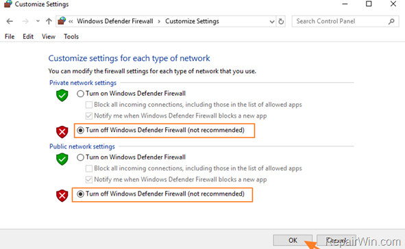 turn off windows firewall