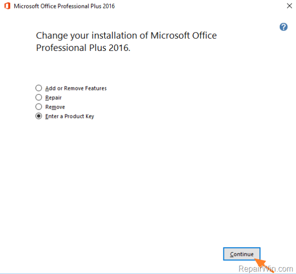 how to change microsoft office 2016 license key