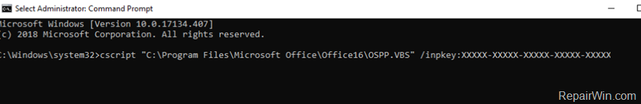change office product key command