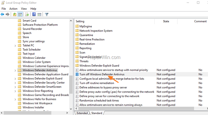 turn on defender antivirus protection- group policy