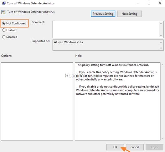 enable defender antivirus protection group policy