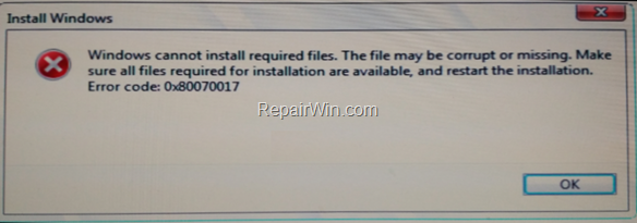 Fix Windows Install Error 0x80070017 Windows Cannot Install Required Files