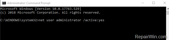 enable administrator account windows 10