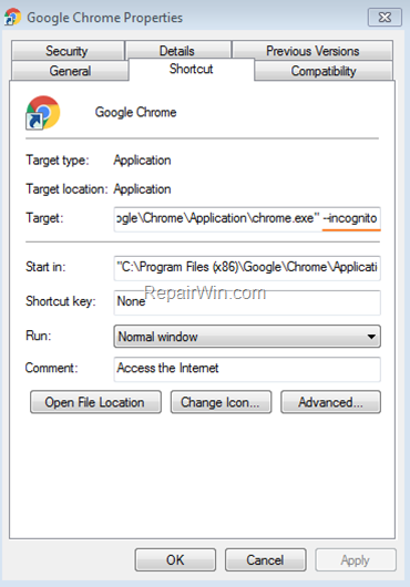 How to Always Open Chrome in Incognito mode.