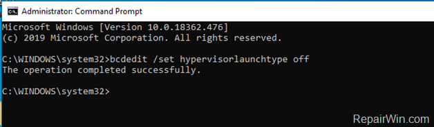 Disable Hyper-V Command Windows 10
