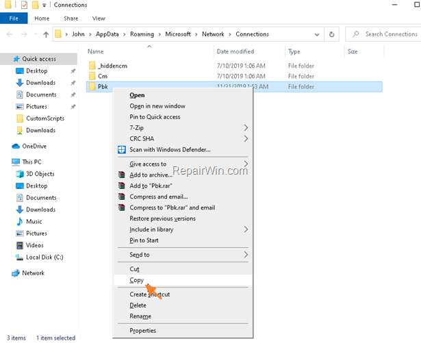 backup folder windows 7 delete vpn