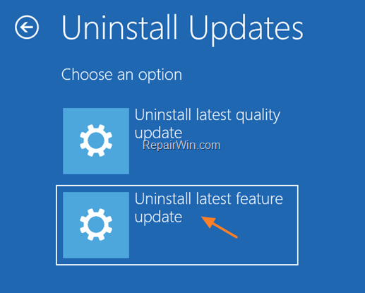 Unisntall Updates from Repair Options
