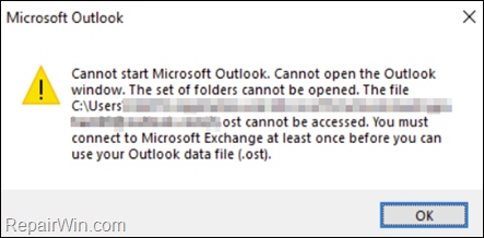 FIX: You must connect to Microsoft Exchange at least once before you can use Outlook data file 
