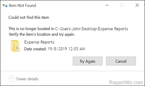 FIX: Cannot Delete Folder - Item Not Found. Could not find this item. This item is no longer located in 