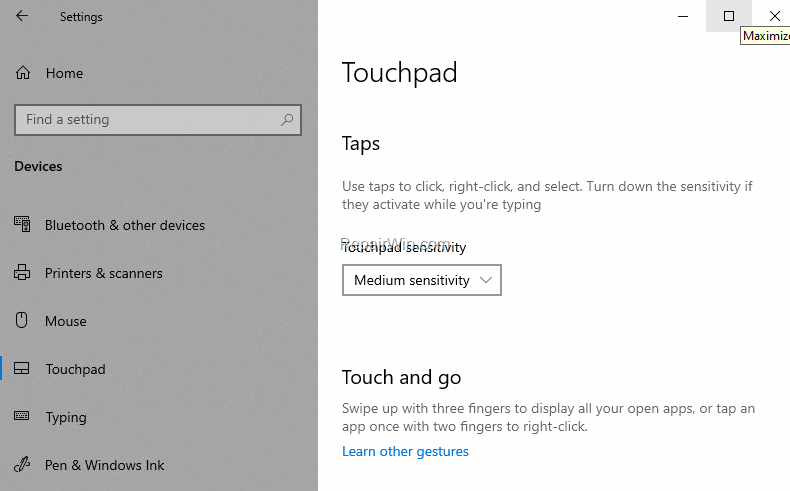 touchpad sensitivity windows 7
