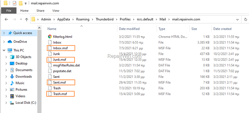 Delete Thunderbird MSF files
