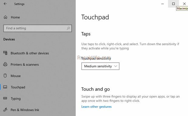 Disable Touchpad option missing Windows 10