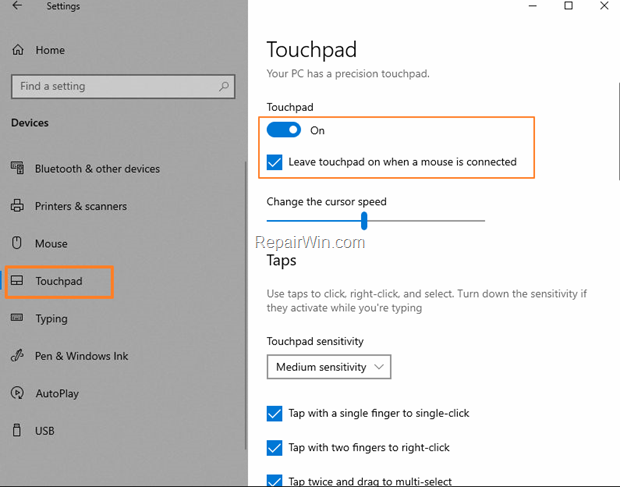Turn Off Touchpad Windows 10
