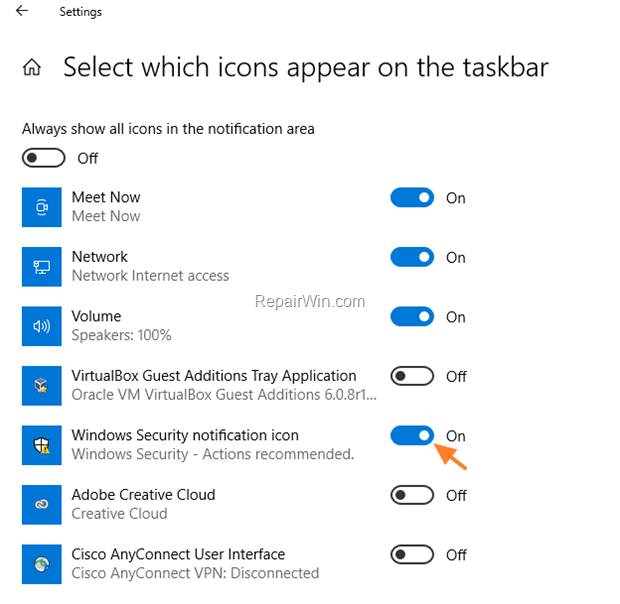 Turn On Windows Defender icon