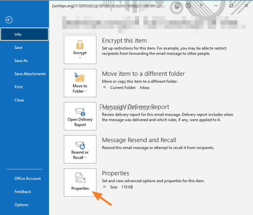 View message headers outlook