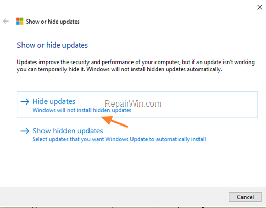 Show or Hide updates tool 