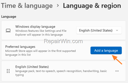 Add Language Windows 11