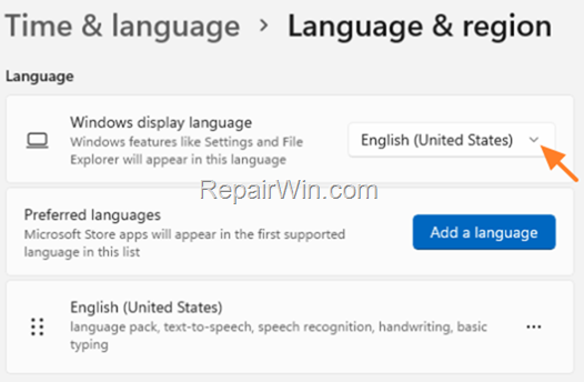 Change Display Language on Windows 11