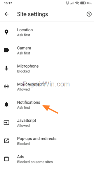 Notifications settings Android